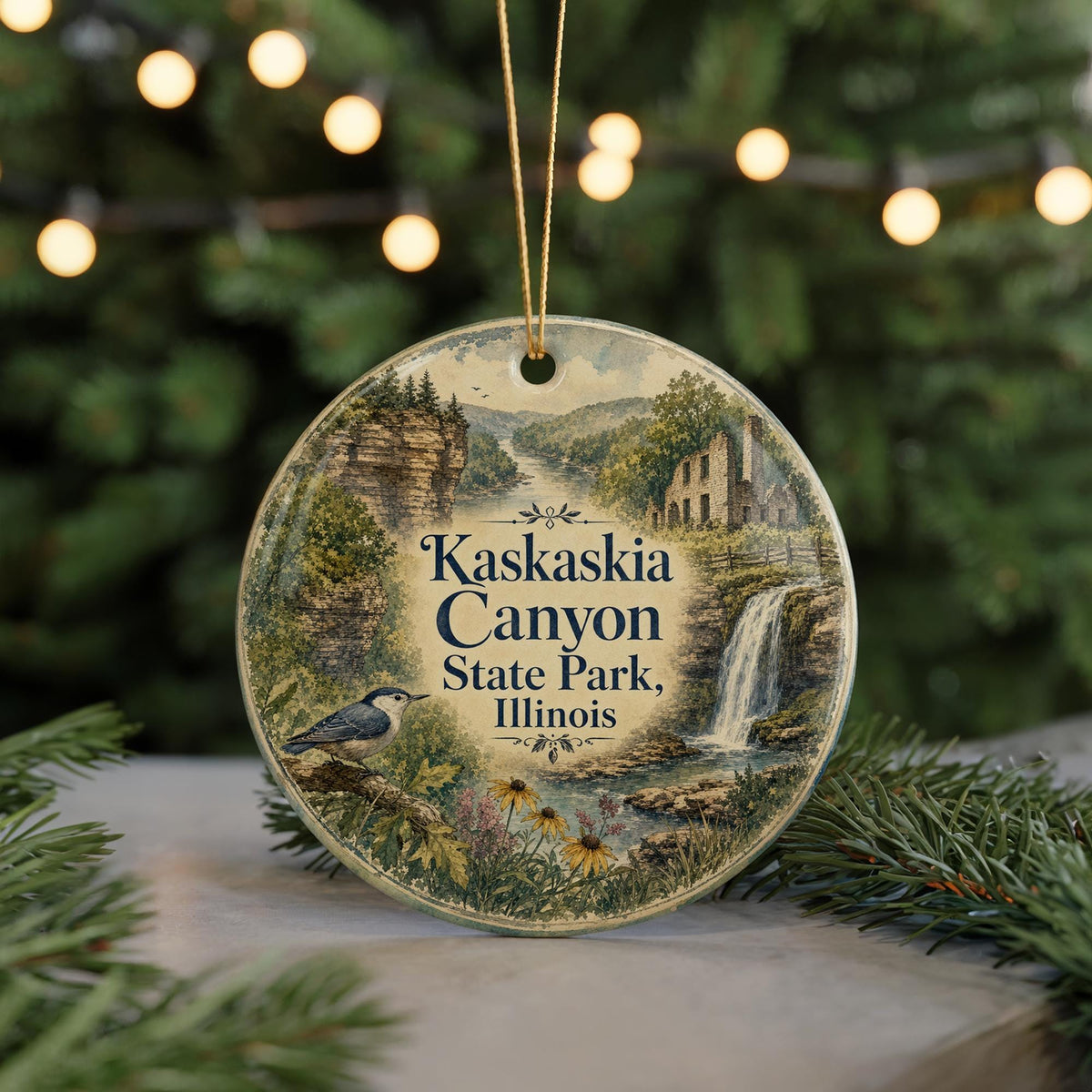 Kaskaskia Canyon State Park Illinois Watercolor Ceramic Ornament, Illinois State Park Souvenir, Nature Travel Keepsake Gift — photo 7