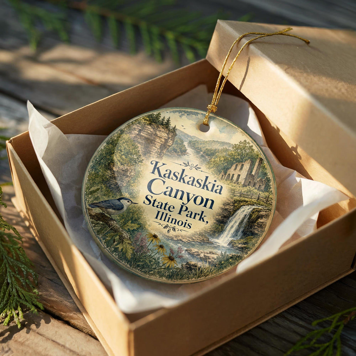 Kaskaskia Canyon State Park Illinois Watercolor Ceramic Ornament, Illinois State Park Souvenir, Nature Travel Keepsake Gift — photo 8