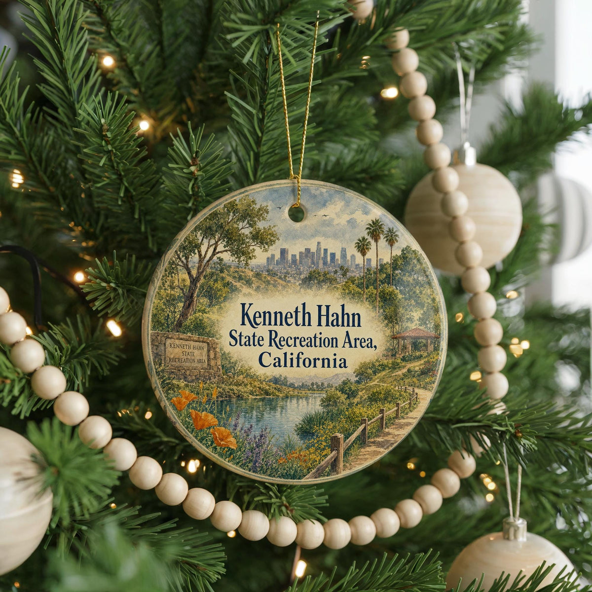 Kenneth Hahn State Recreation Area California Ceramic Ornament, Watercolor Park Landscape Souvenir Gift, Los Angeles Nature Decor — photo 6