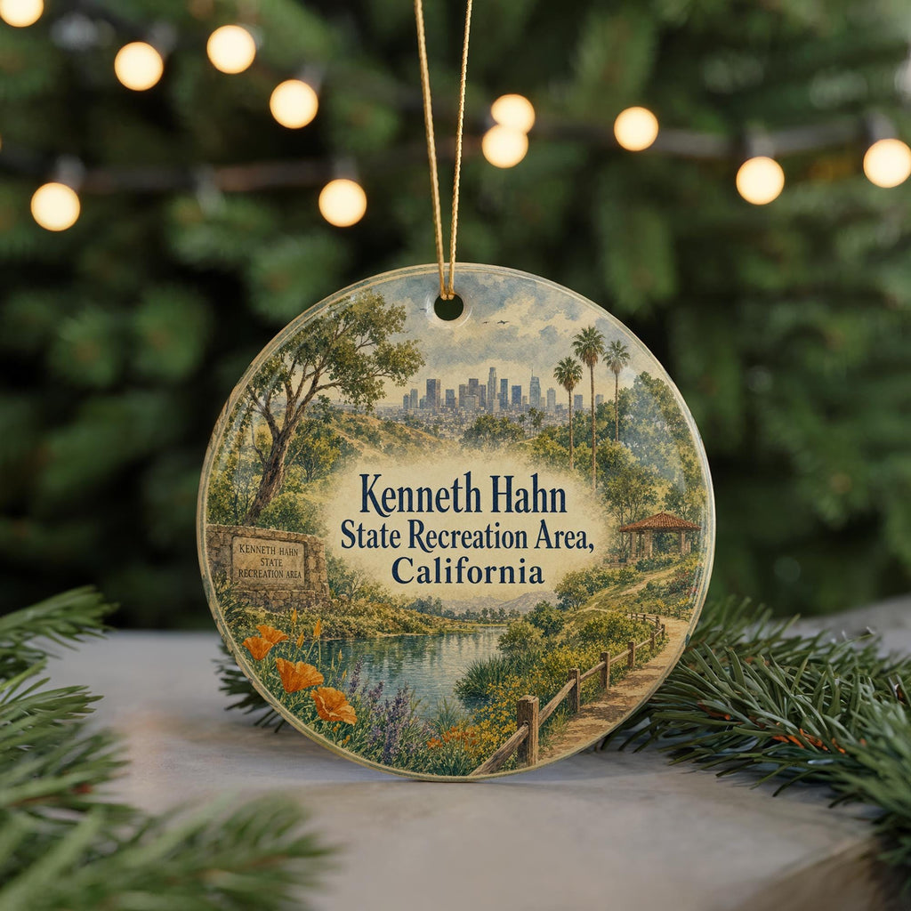 Kenneth Hahn State Recreation Area California Ceramic Ornament, Watercolor Park Landscape Souvenir Gift, Los Angeles Nature Decor — photo 7