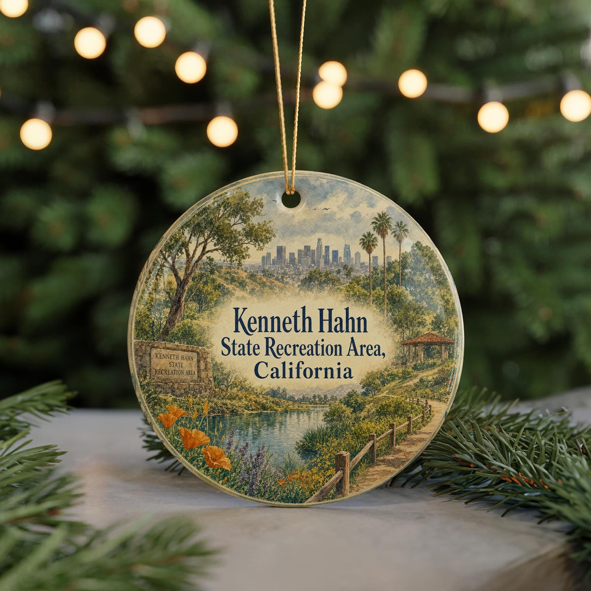 Kenneth Hahn State Recreation Area California Ceramic Ornament, Watercolor Park Landscape Souvenir Gift, Los Angeles Nature Decor — photo 7