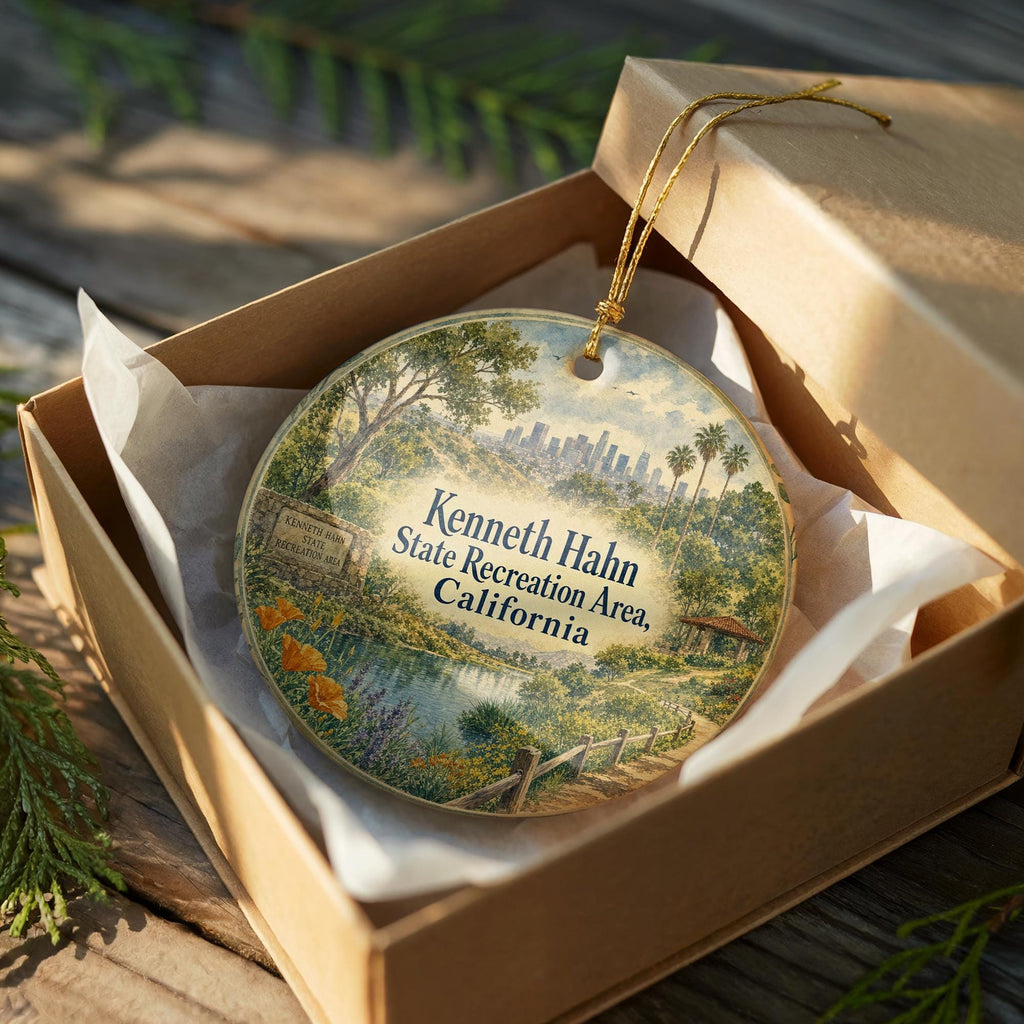 Kenneth Hahn State Recreation Area California Ceramic Ornament, Watercolor Park Landscape Souvenir Gift, Los Angeles Nature Decor — photo 8