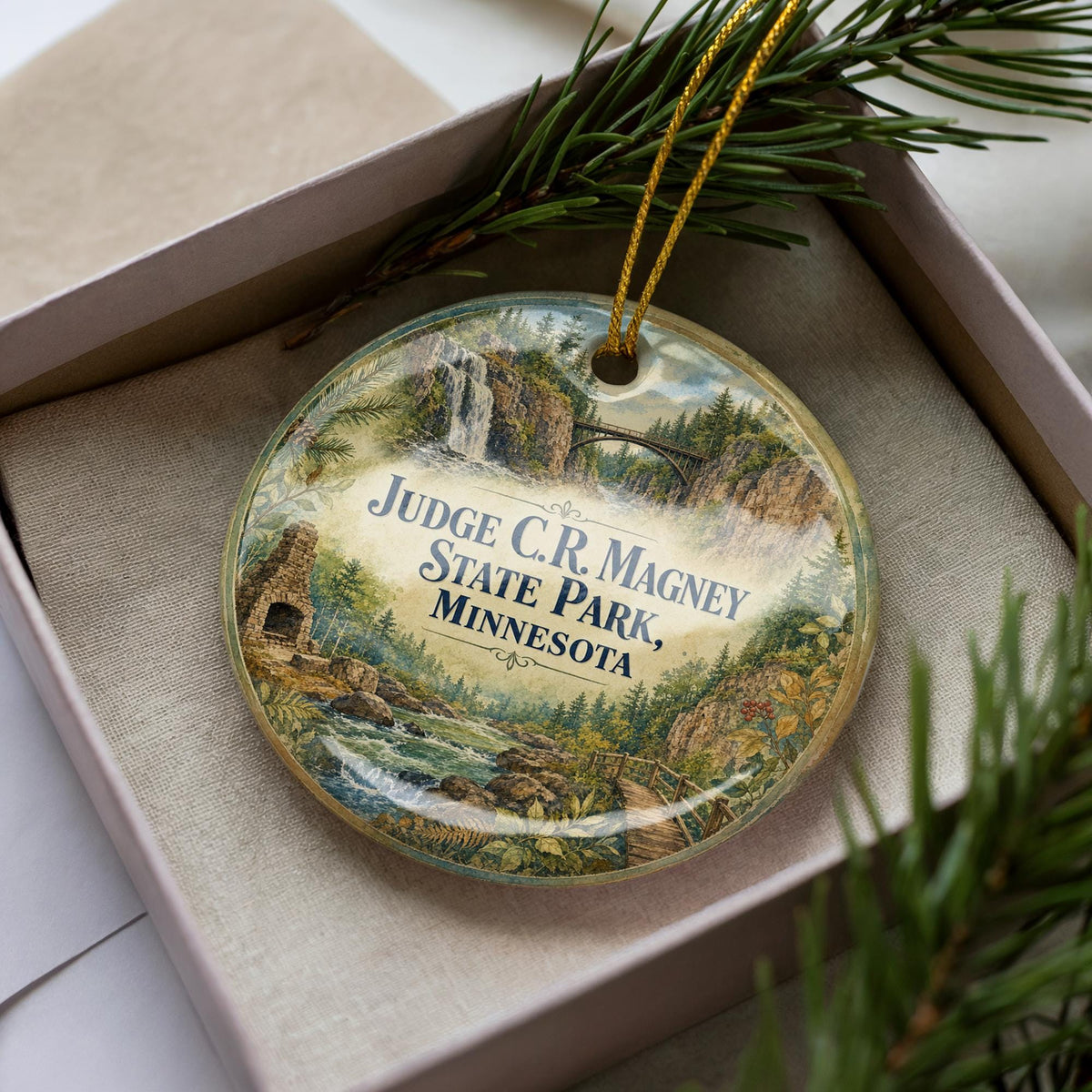 Judge C R Magney State Park Minnesota Watercolor Ceramic Ornament, North Shore Scenic Souvenir, Outdoor Nature Travel Gift — photo 2