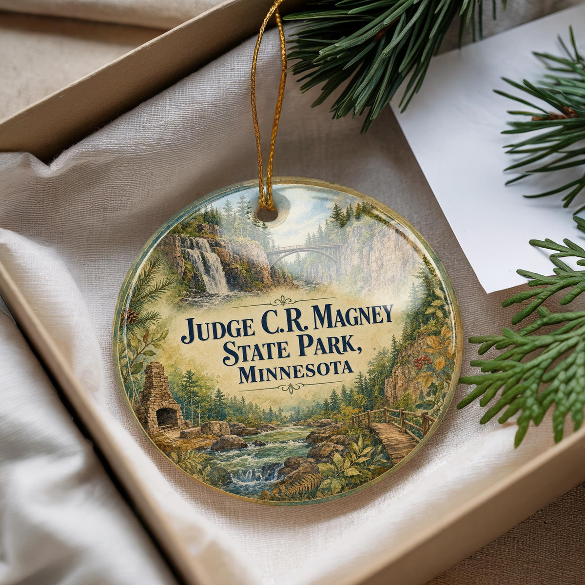 Judge C R Magney State Park Minnesota Watercolor Ceramic Ornament, North Shore Scenic Souvenir, Outdoor Nature Travel Gift — photo 4