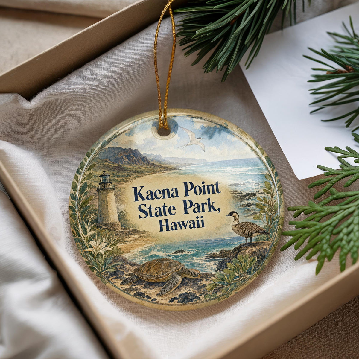Kaena Point State Park Hawaii Watercolor Ceramic Ornament, Oahu Coastal Landscape Souvenir Gift, Hawaii Travel Keepsake Decor — photo 4