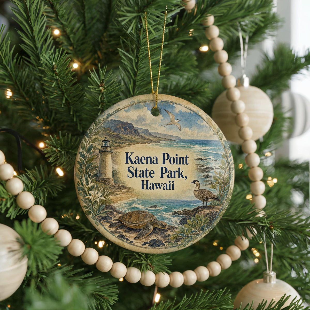 Kaena Point State Park Hawaii Watercolor Ceramic Ornament, Oahu Coastal Landscape Souvenir Gift, Hawaii Travel Keepsake Decor — photo 6