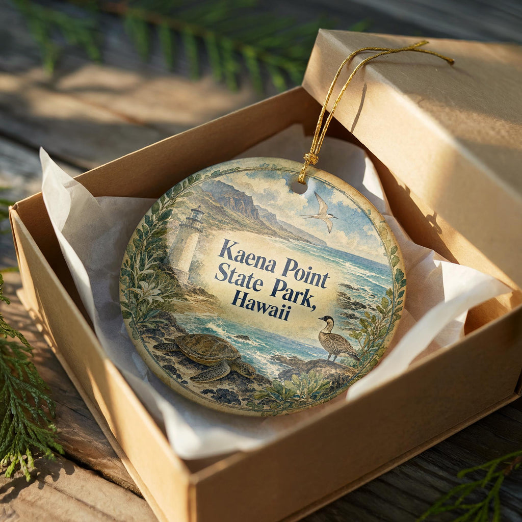 Kaena Point State Park Hawaii Watercolor Ceramic Ornament, Oahu Coastal Landscape Souvenir Gift, Hawaii Travel Keepsake Decor — photo 8