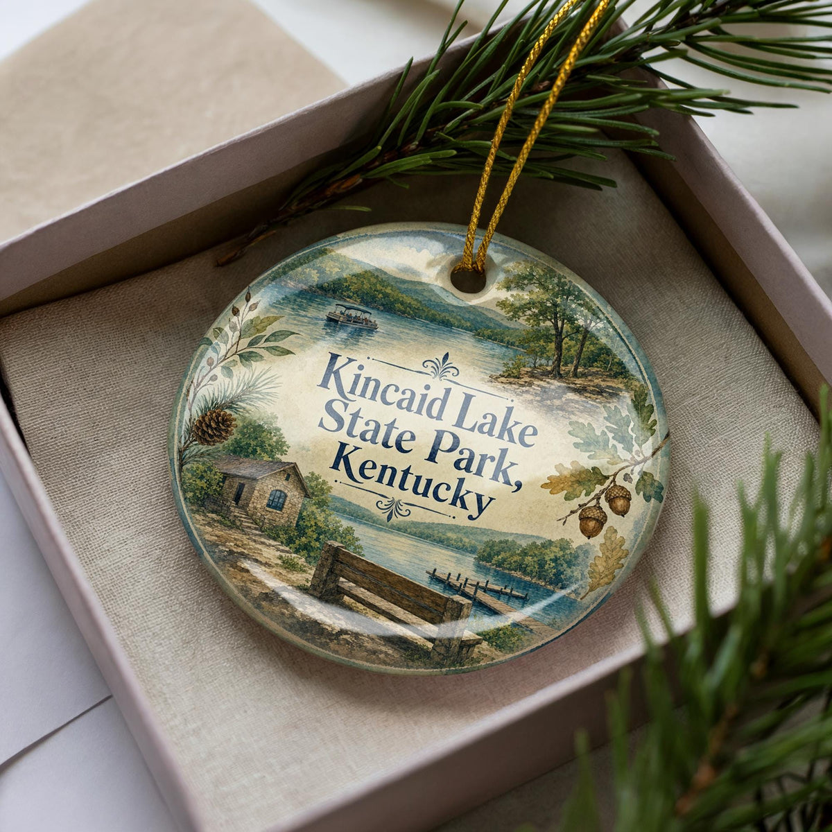 Kincaid Lake State Park Kentucky Ceramic Ornament, Watercolor Park Landscape Souvenir, Kentucky State Park Gift — photo 3