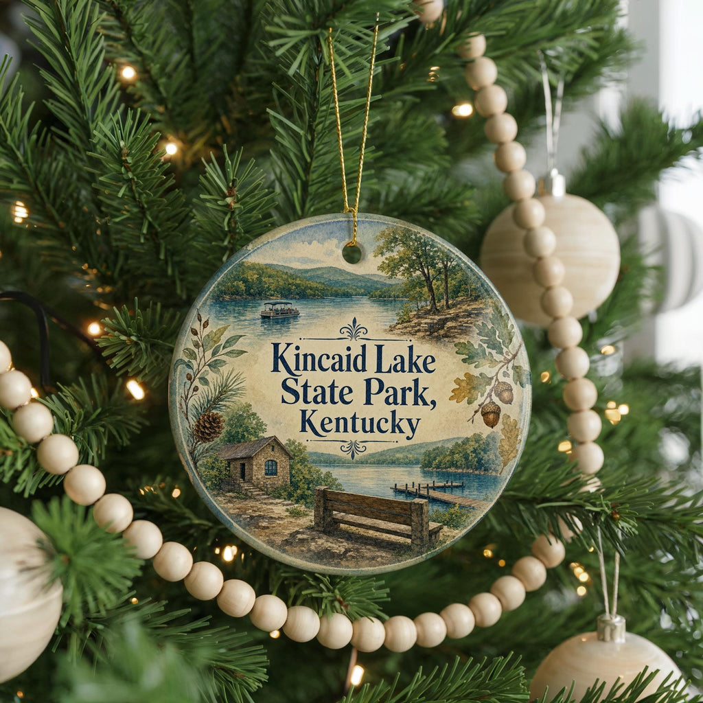 Kincaid Lake State Park Kentucky Ceramic Ornament, Watercolor Park Landscape Souvenir, Kentucky State Park Gift — photo 6