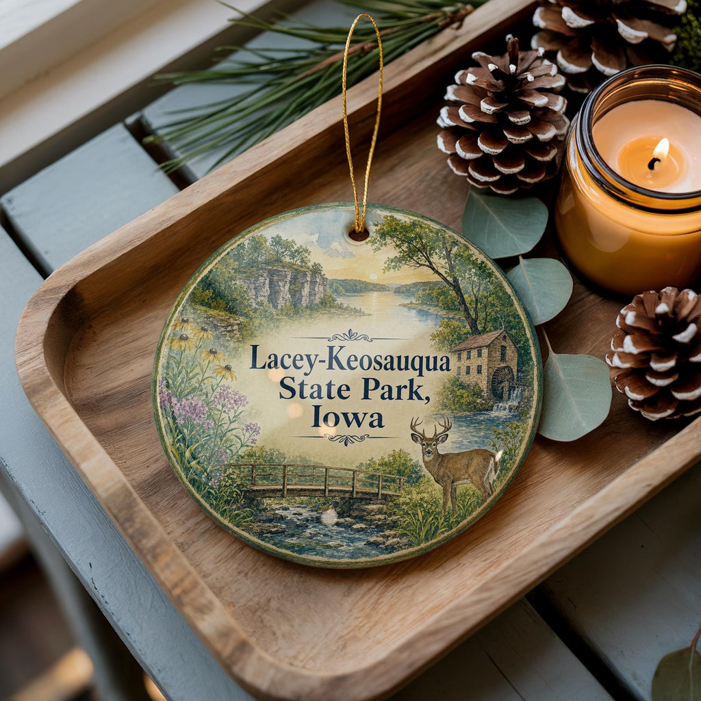 Watercolor Keosauqua State Park Iowa Ceramic Ornament, Lacey Nature Scene Souvenir Gift, Iowa State Park Keepsake Decor — photo 1