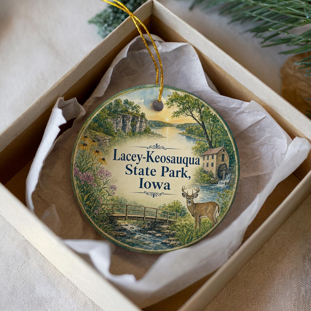 Watercolor Keosauqua State Park Iowa Ceramic Ornament, Lacey Nature Scene Souvenir Gift, Iowa State Park Keepsake Decor — photo 3