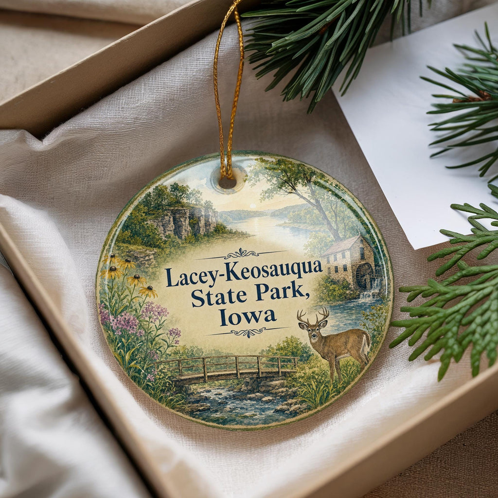 Watercolor Keosauqua State Park Iowa Ceramic Ornament, Lacey Nature Scene Souvenir Gift, Iowa State Park Keepsake Decor — photo 4