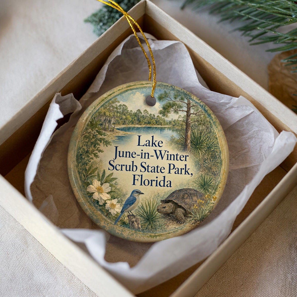 Lake June in Winter Scrub State Park Florida Watercolor Ceramic Ornament, Florida State Park Lake Scene Keepsake Gift — photo 3