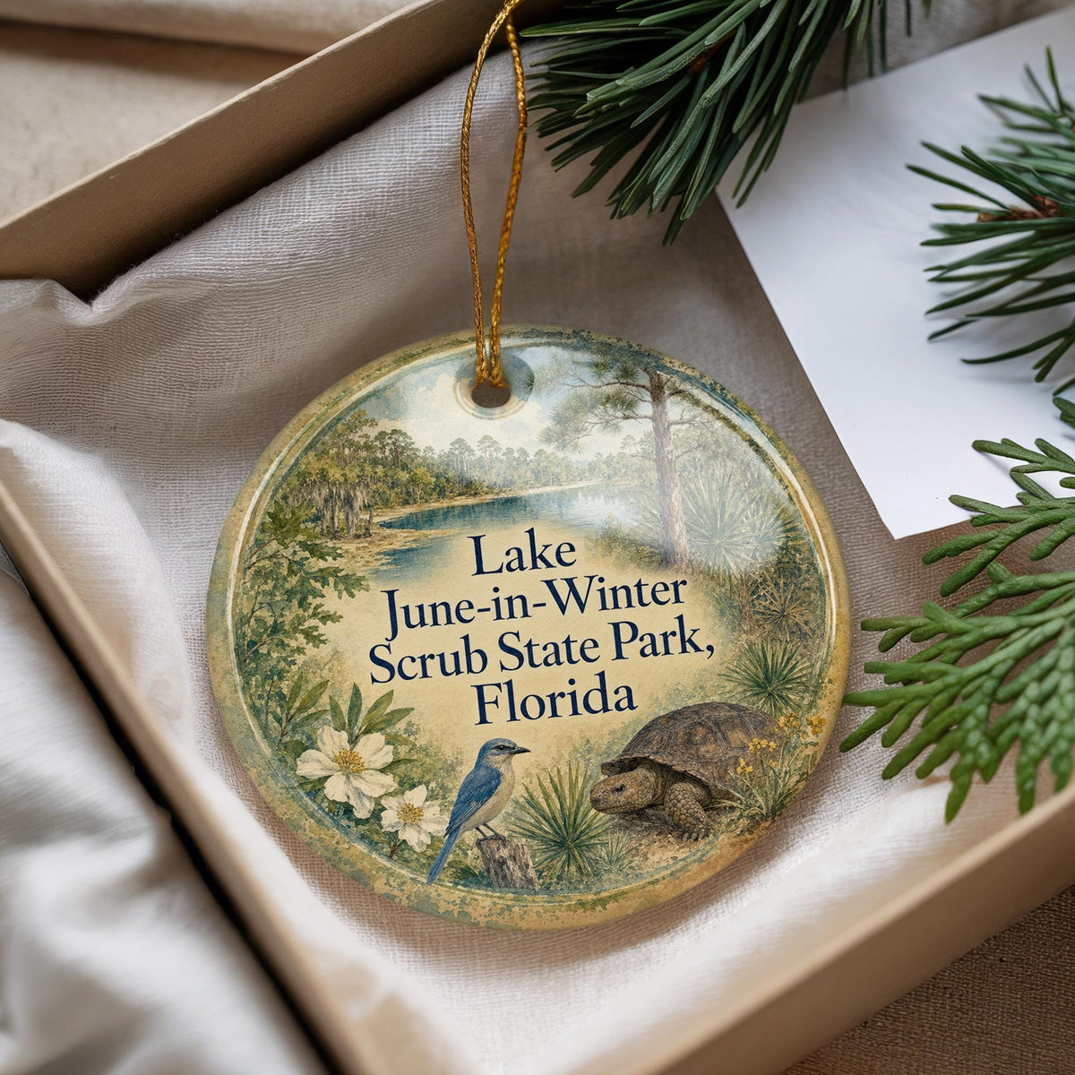 Lake June in Winter Scrub State Park Florida Watercolor Ceramic Ornament, Florida State Park Lake Scene Keepsake Gift — photo 4