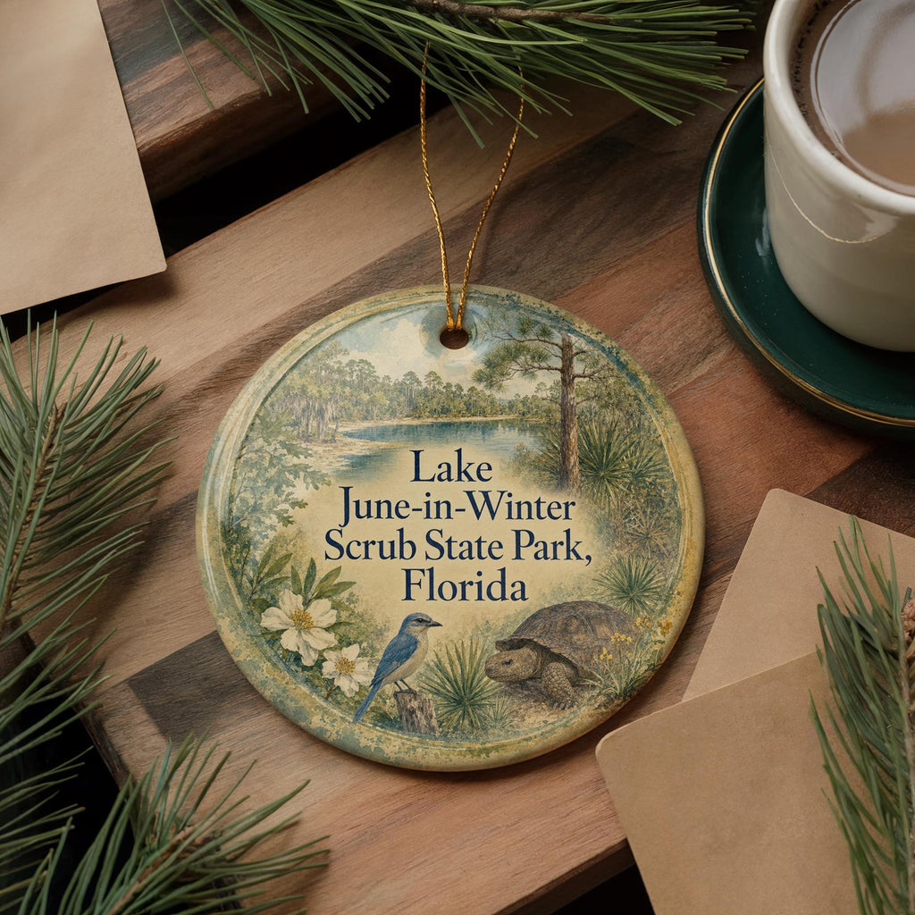Lake June in Winter Scrub State Park Florida Watercolor Ceramic Ornament, Florida State Park Lake Scene Keepsake Gift — photo 5