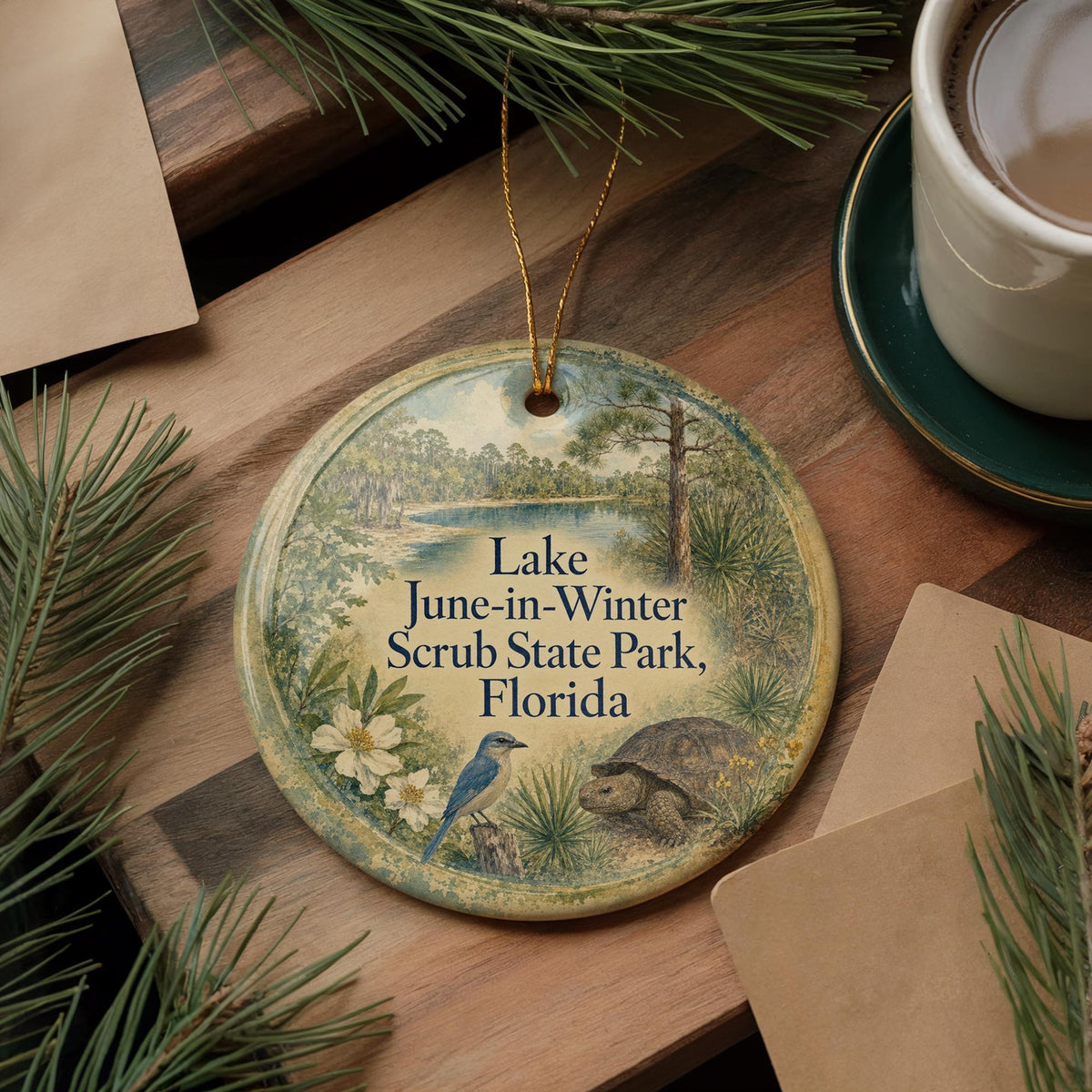 Lake June in Winter Scrub State Park Florida Watercolor Ceramic Ornament, Florida State Park Lake Scene Keepsake Gift — photo 5