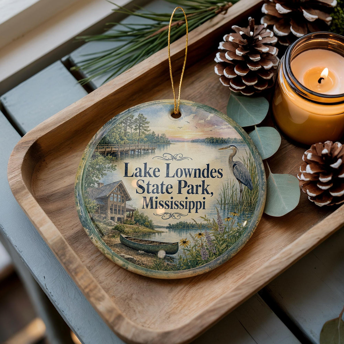 Lake Lowndes State Park Mississippi Watercolor Ceramic Ornament, Outdoor Nature Travel Souvenir, State Park Keepsake Gift — photo 2