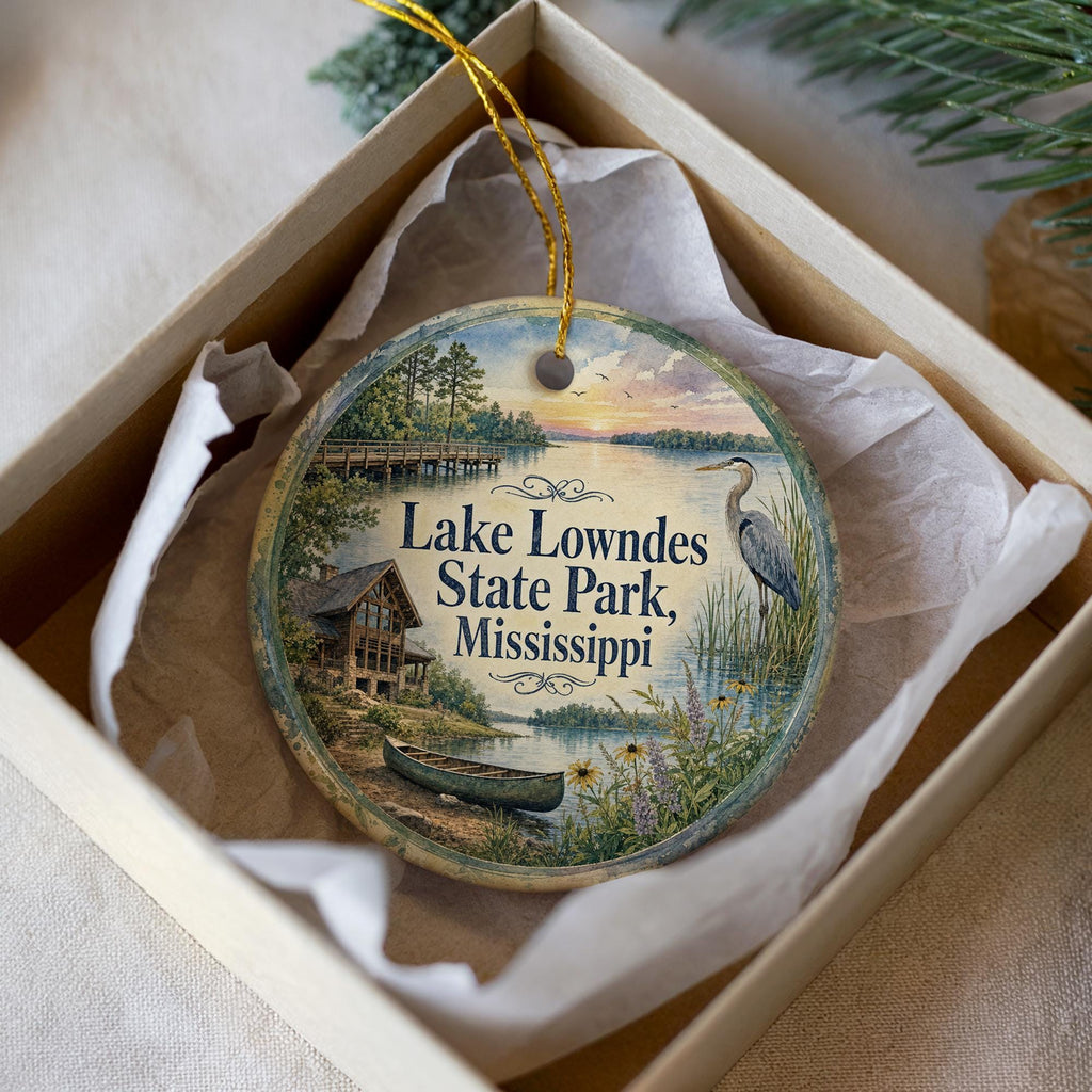 Lake Lowndes State Park Mississippi Watercolor Ceramic Ornament, Outdoor Nature Travel Souvenir, State Park Keepsake Gift — photo 3