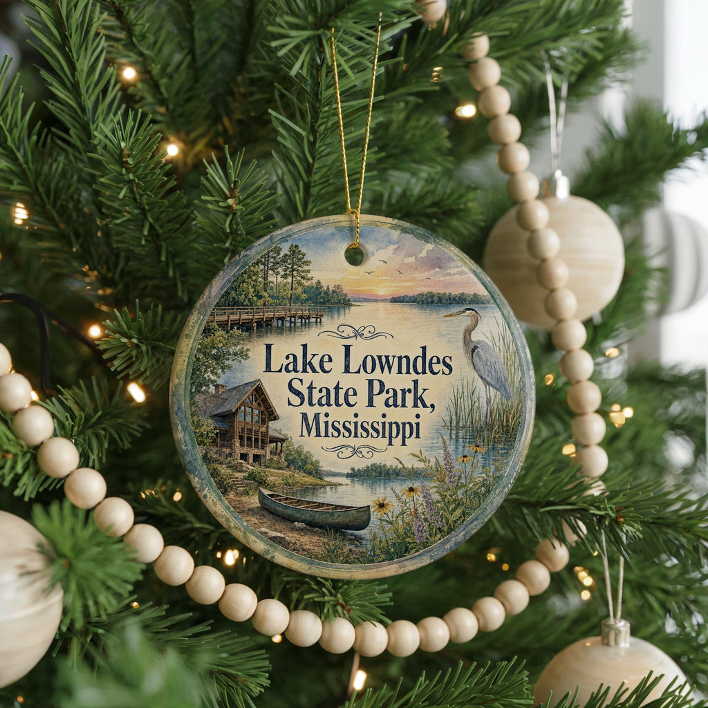 Lake Lowndes State Park Mississippi Watercolor Ceramic Ornament, Outdoor Nature Travel Souvenir, State Park Keepsake Gift — photo 6