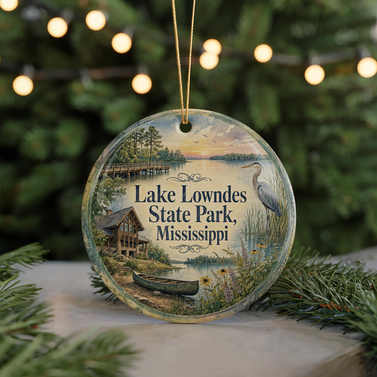 Lake Lowndes State Park Mississippi Watercolor Ceramic Ornament, Outdoor Nature Travel Souvenir, State Park Keepsake Gift — photo 7