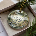 Lake Maria State Park Minnesota Watercolor Ceramic Ornament, Minnesota State Park Souvenir, Nature Landscape Tree Lake Keepsake Gift — photo 1