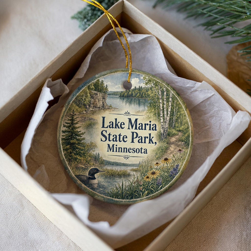 Lake Maria State Park Minnesota Watercolor Ceramic Ornament, Minnesota State Park Souvenir, Nature Landscape Tree Lake Keepsake Gift — photo 3