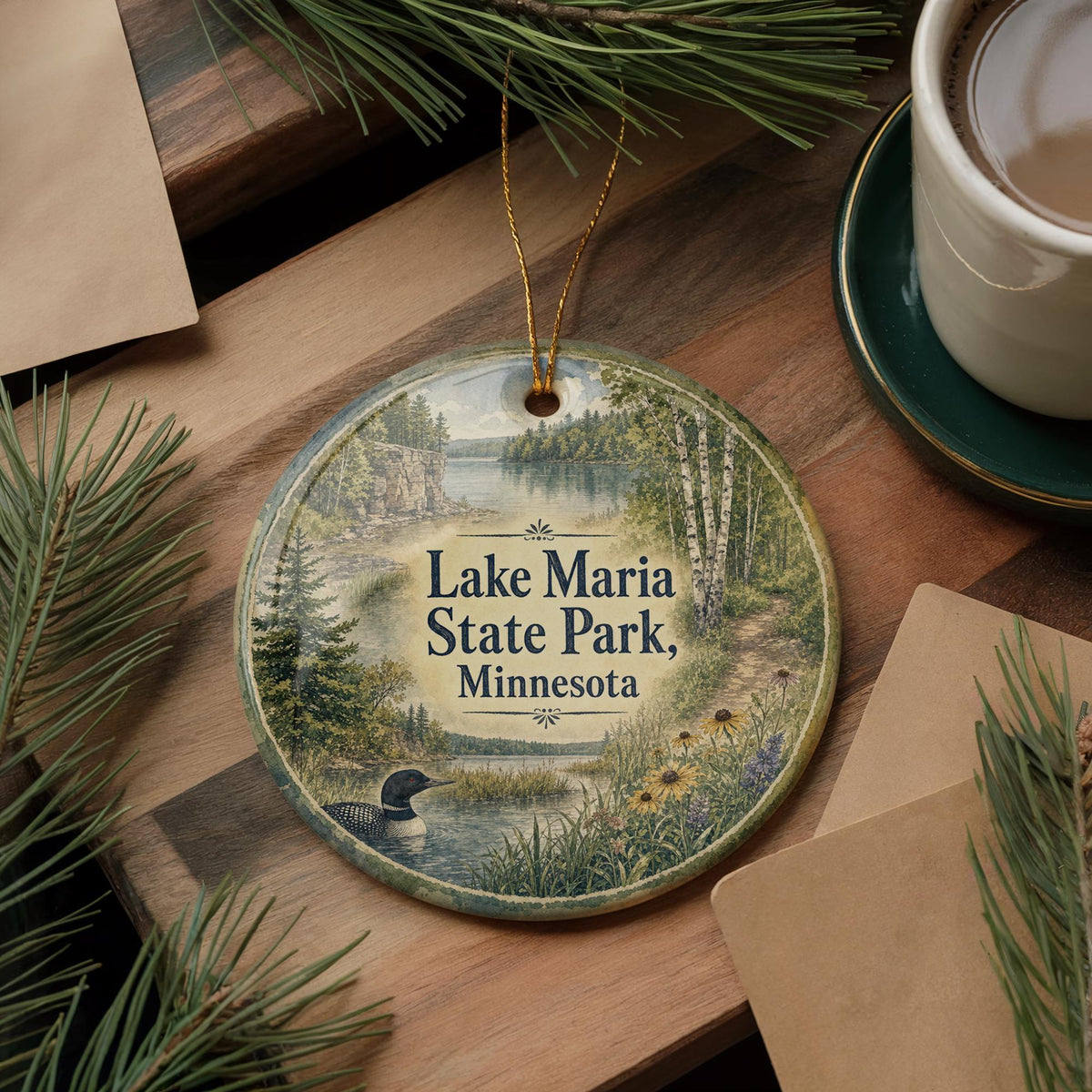 Lake Maria State Park Minnesota Watercolor Ceramic Ornament, Minnesota State Park Souvenir, Nature Landscape Tree Lake Keepsake Gift — photo 5
