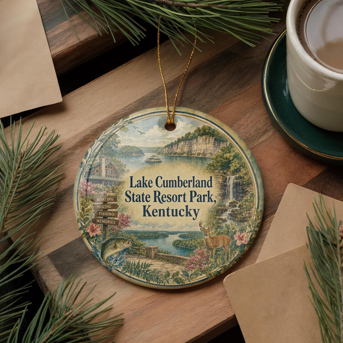 Lake Cumberland State Resort Park Kentucky Watercolor Ceramic Ornament, Lake Cumberland Souvenir, Kentucky State Park Travel Keepsake — photo 5