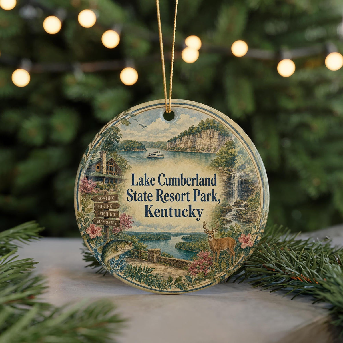 Lake Cumberland State Resort Park Kentucky Watercolor Ceramic Ornament, Lake Cumberland Souvenir, Kentucky State Park Travel Keepsake — photo 7