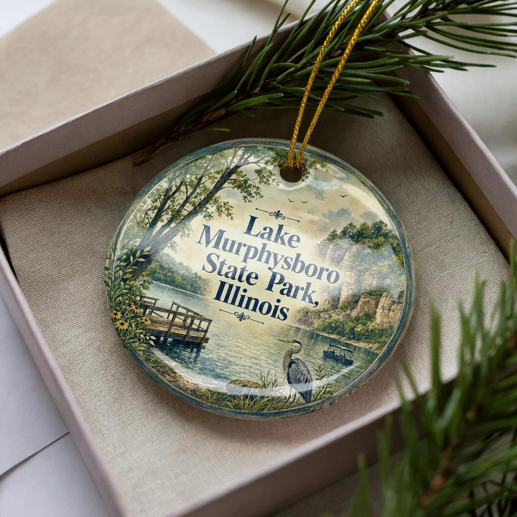 Lake Murphysboro State Park Illinois Ceramic Ornament, Watercolor Lake Scene Souvenir, Murphysboro IL Travel Keepsake Gift — photo 3