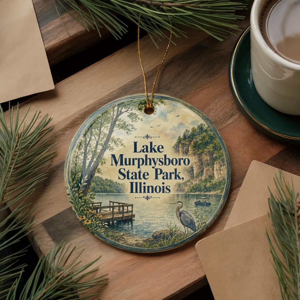 Lake Murphysboro State Park Illinois Ceramic Ornament, Watercolor Lake Scene Souvenir, Murphysboro IL Travel Keepsake Gift — photo 5