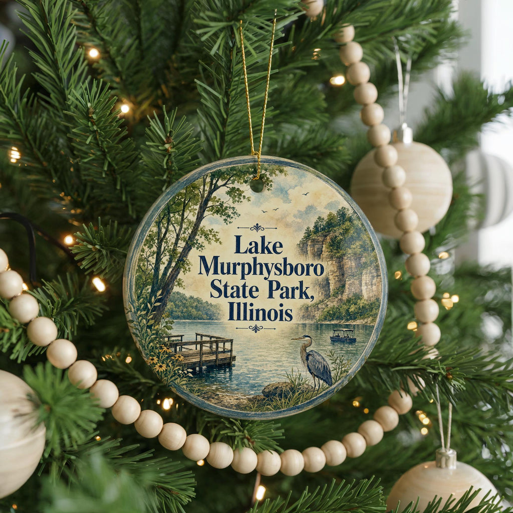 Lake Murphysboro State Park Illinois Ceramic Ornament, Watercolor Lake Scene Souvenir, Murphysboro IL Travel Keepsake Gift — photo 6