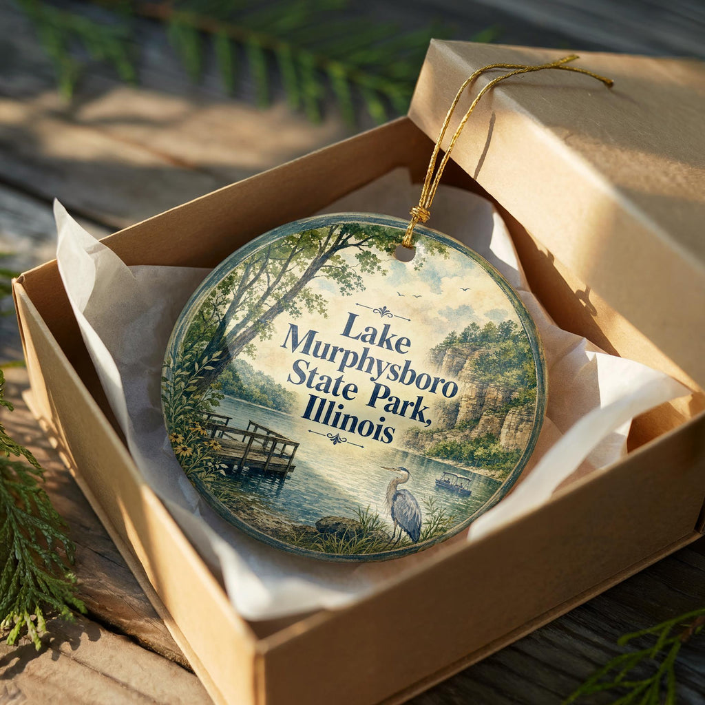 Lake Murphysboro State Park Illinois Ceramic Ornament, Watercolor Lake Scene Souvenir, Murphysboro IL Travel Keepsake Gift — photo 8