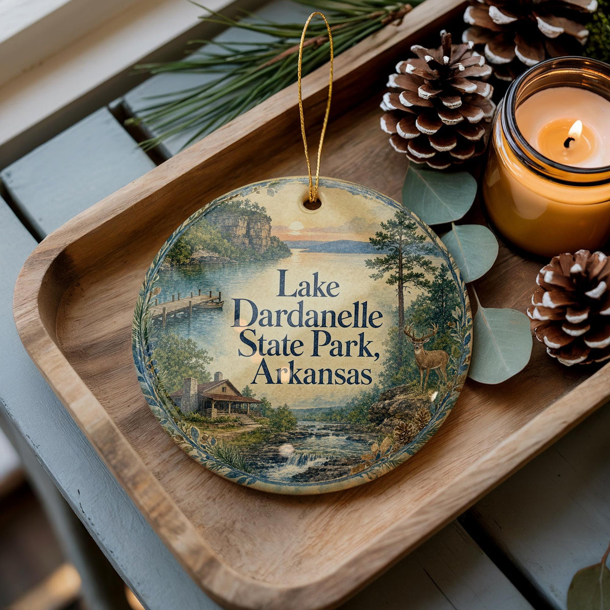 Lake Dardanelle State Park Arkansas Watercolor Ceramic Ornament, Lake Dardanelle Souvenir Travel Keepsake Decor Gift — photo 1