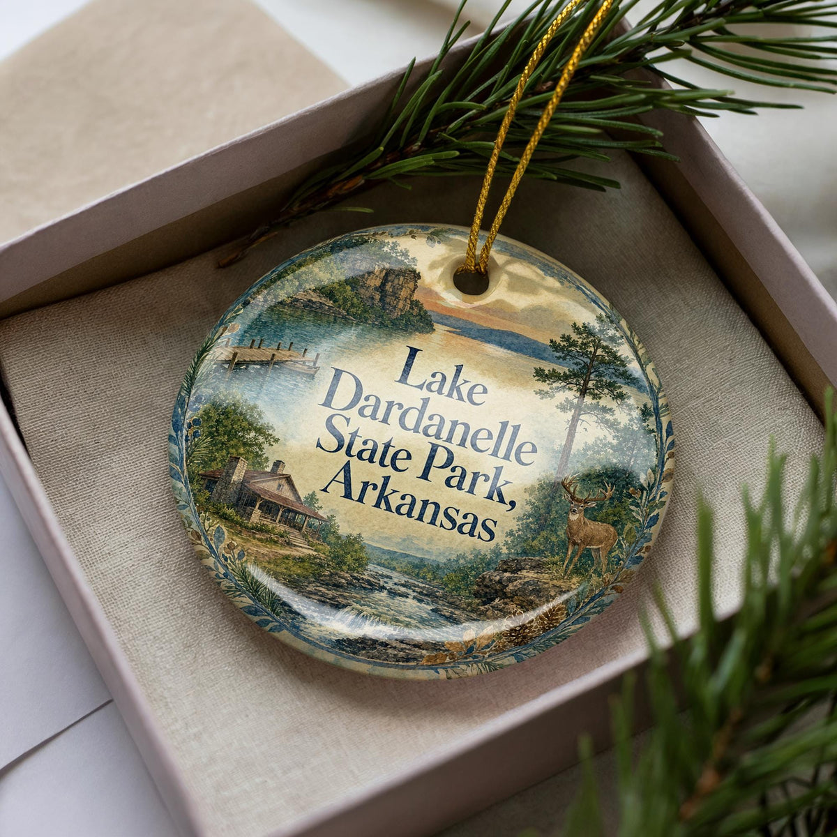 Lake Dardanelle State Park Arkansas Watercolor Ceramic Ornament, Lake Dardanelle Souvenir Travel Keepsake Decor Gift — photo 2