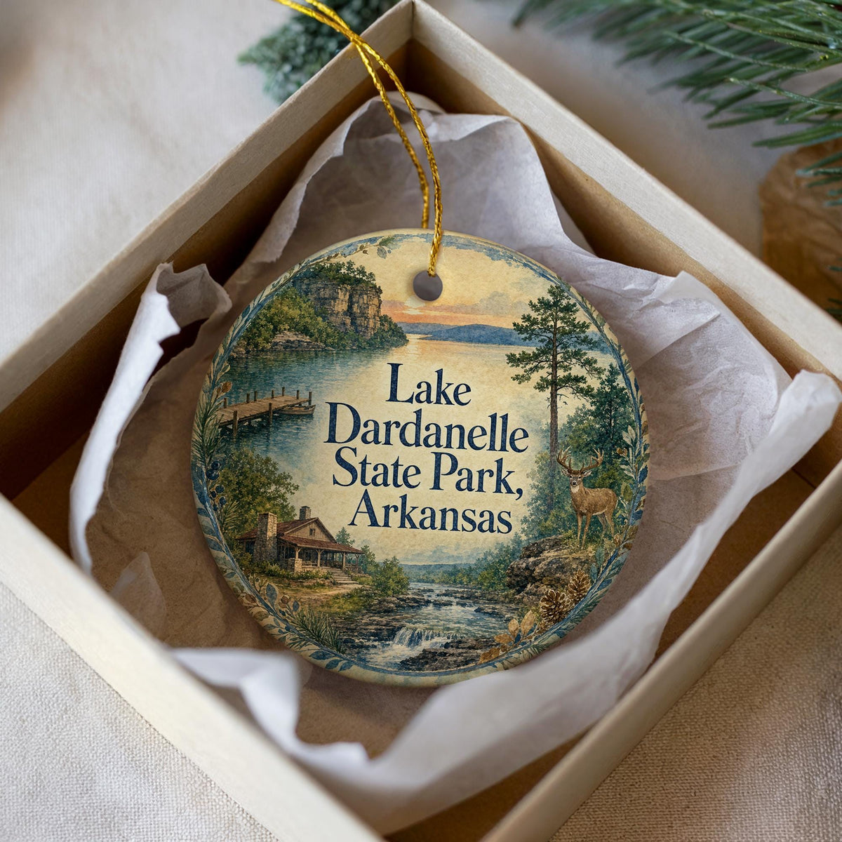 Lake Dardanelle State Park Arkansas Watercolor Ceramic Ornament, Lake Dardanelle Souvenir Travel Keepsake Decor Gift — photo 3
