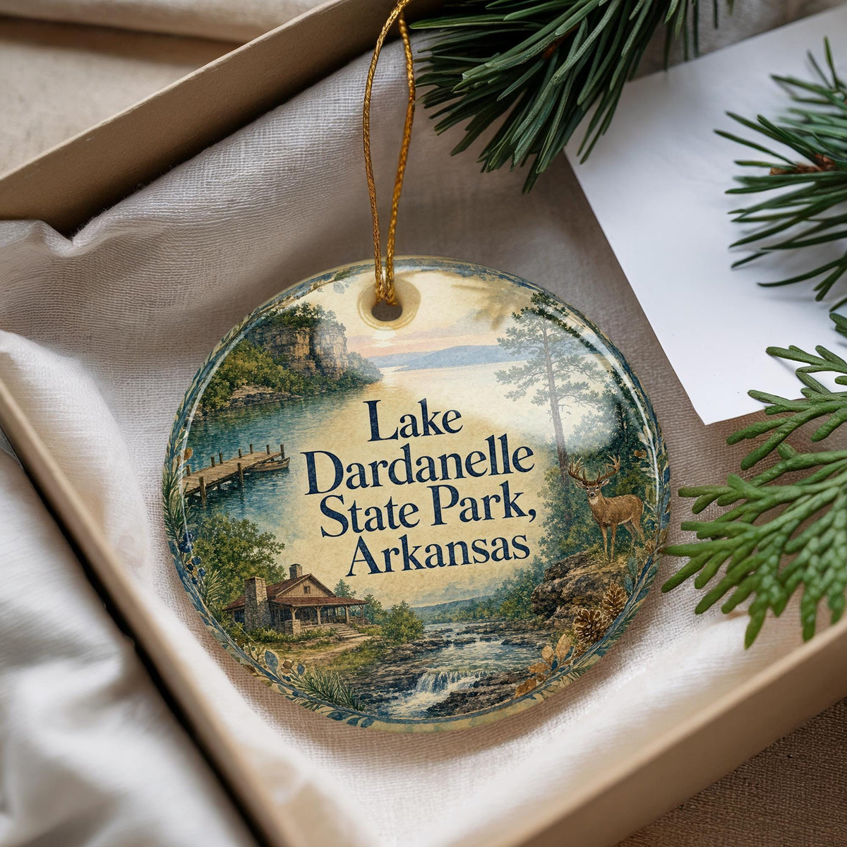 Lake Dardanelle State Park Arkansas Watercolor Ceramic Ornament, Lake Dardanelle Souvenir Travel Keepsake Decor Gift — photo 4