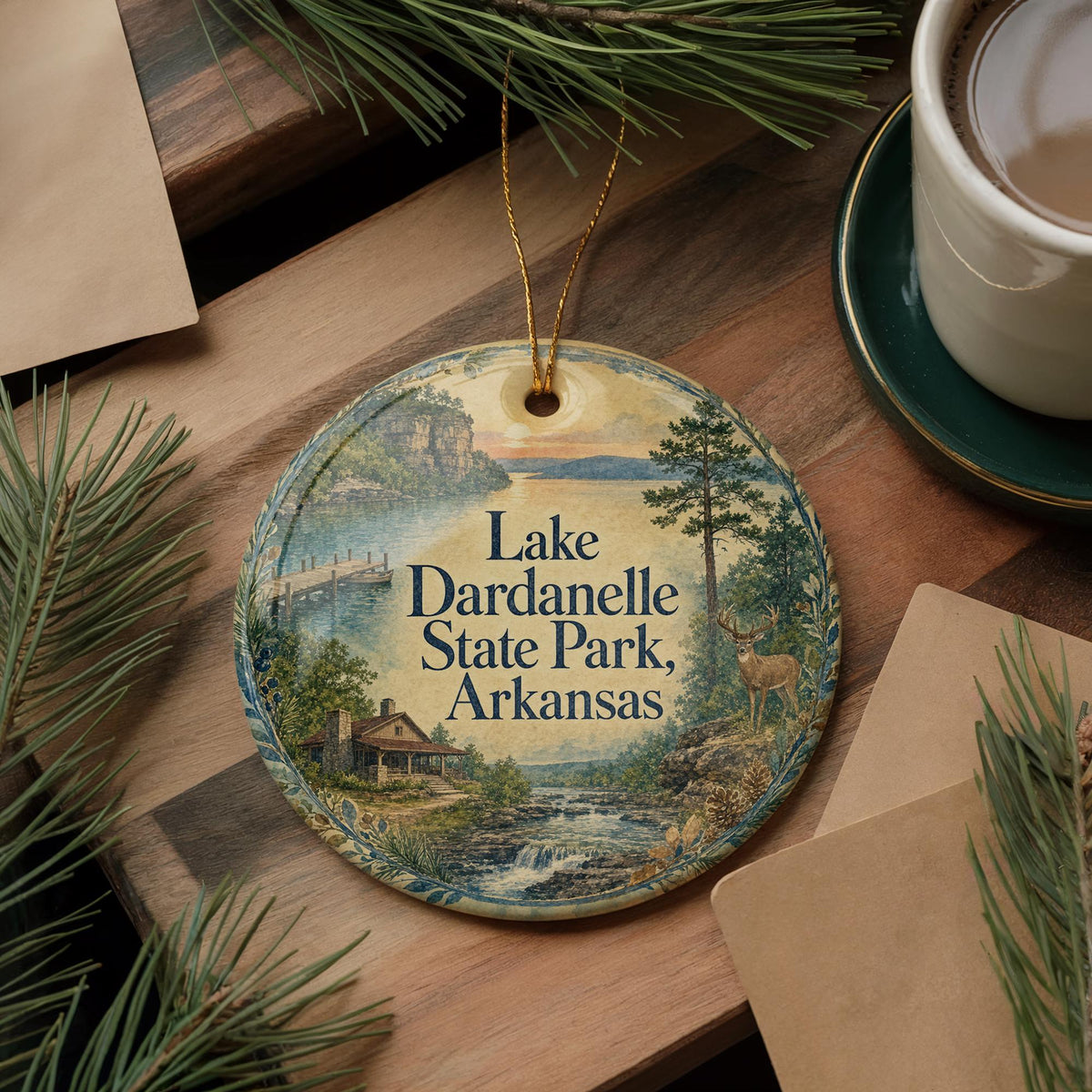 Lake Dardanelle State Park Arkansas Watercolor Ceramic Ornament, Lake Dardanelle Souvenir Travel Keepsake Decor Gift — photo 5