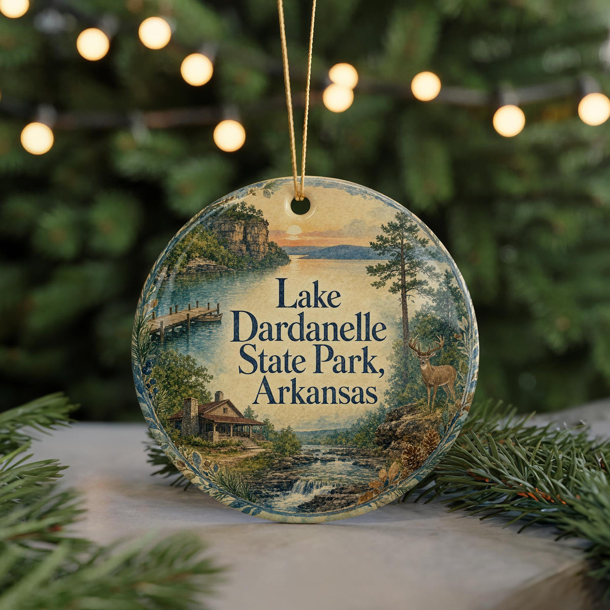 Lake Dardanelle State Park Arkansas Watercolor Ceramic Ornament, Lake Dardanelle Souvenir Travel Keepsake Decor Gift — photo 7