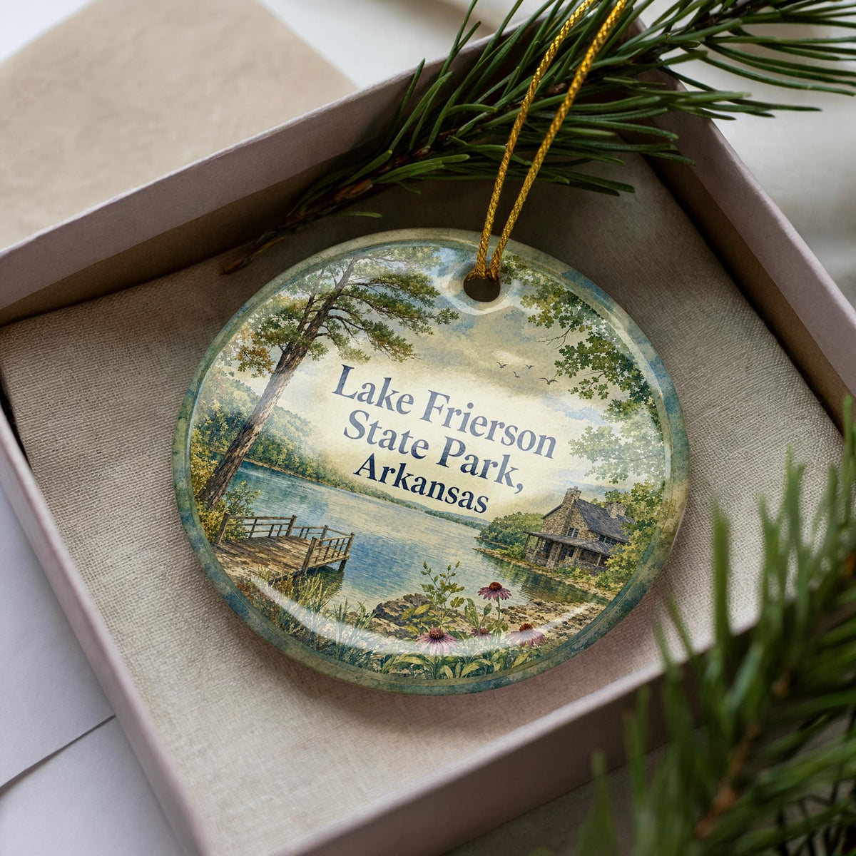 Lake Frierson State Park Arkansas Watercolor Ceramic Ornament, Scenic Lake Park Souvenir Keepsake Gift, Arkansas State Park Decor — photo 3