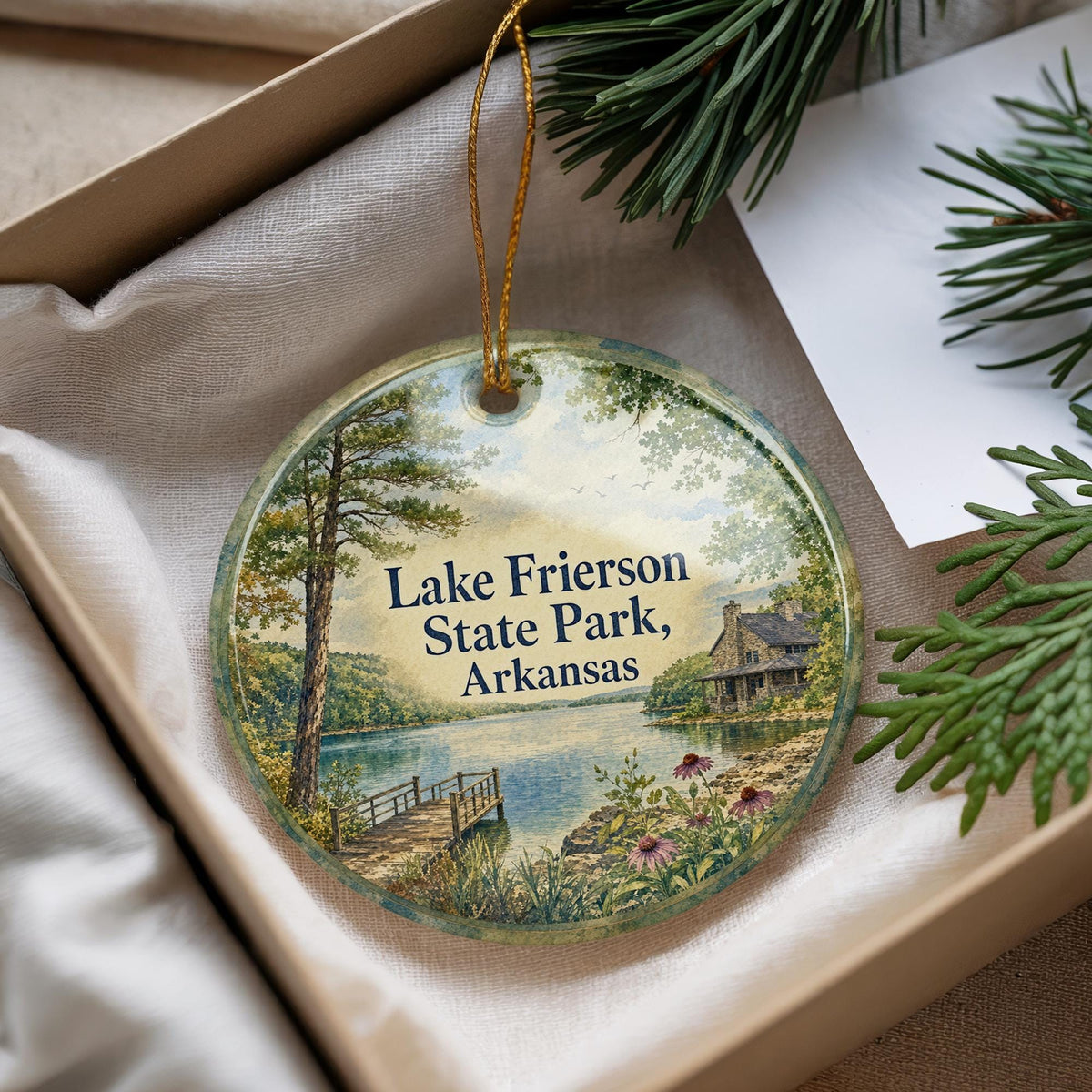 Lake Frierson State Park Arkansas Watercolor Ceramic Ornament, Scenic Lake Park Souvenir Keepsake Gift, Arkansas State Park Decor — photo 4