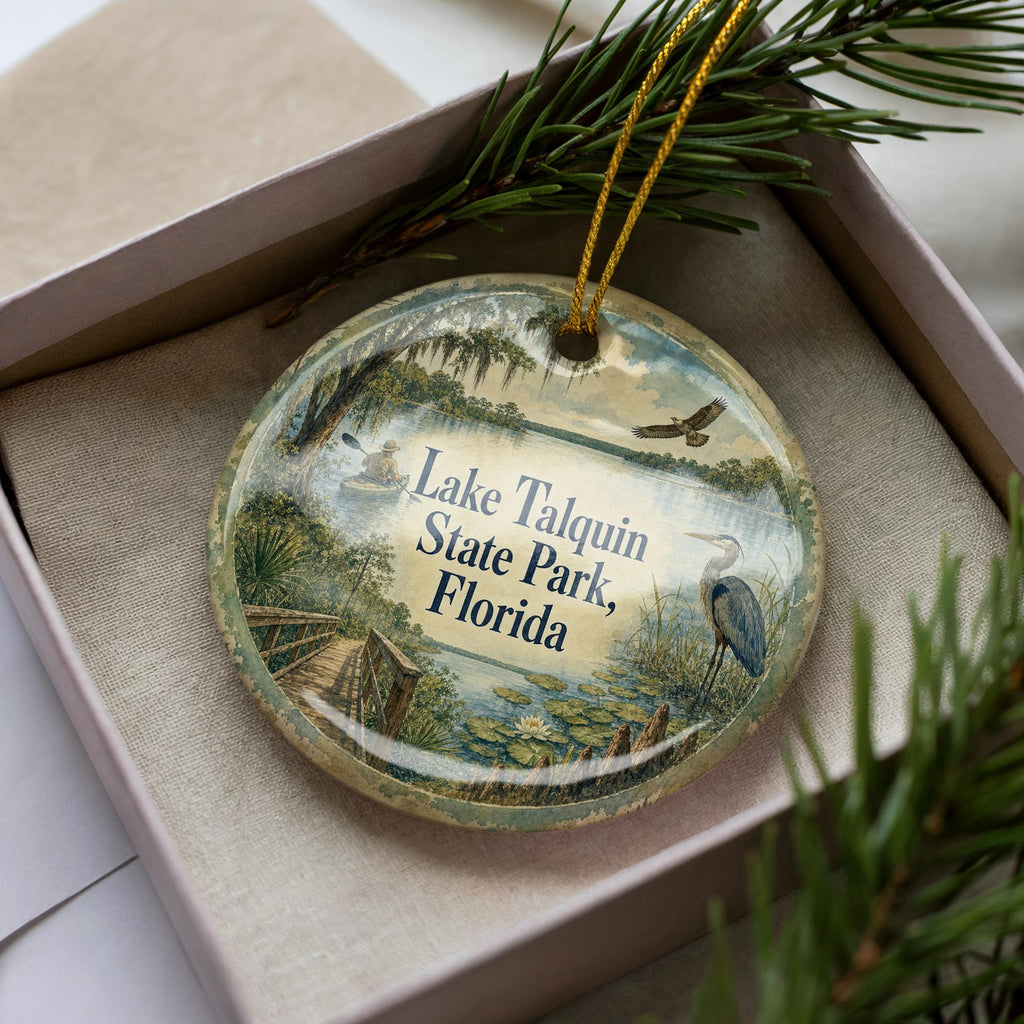 Lake Talquin State Park Florida Ceramic Ornament, Watercolor Lake Talquin Souvenir, Florida State Park Keepsake Ornament — photo 2
