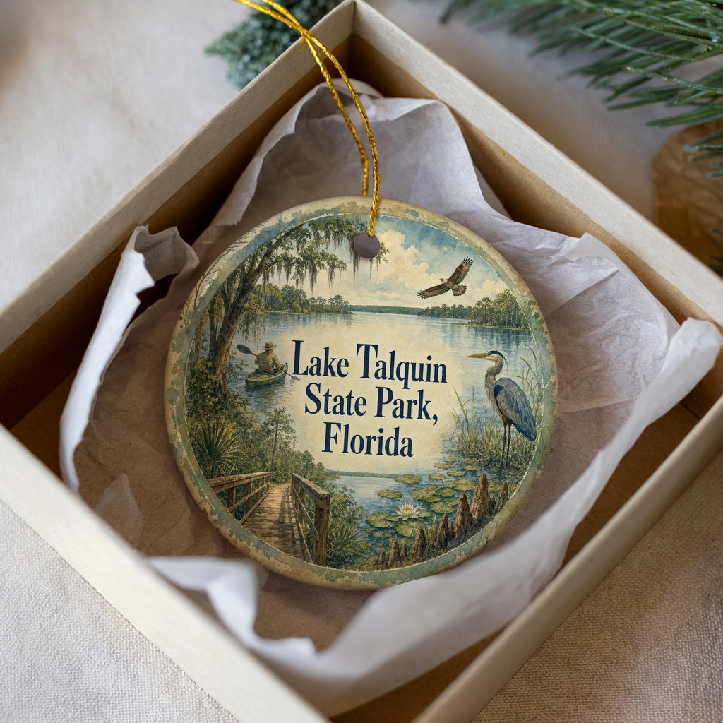 Lake Talquin State Park Florida Ceramic Ornament, Watercolor Lake Talquin Souvenir, Florida State Park Keepsake Ornament — photo 3