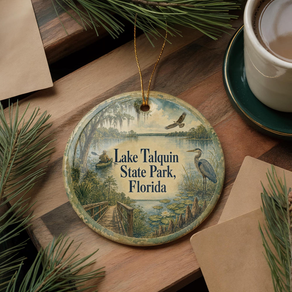 Lake Talquin State Park Florida Ceramic Ornament, Watercolor Lake Talquin Souvenir, Florida State Park Keepsake Ornament — photo 5