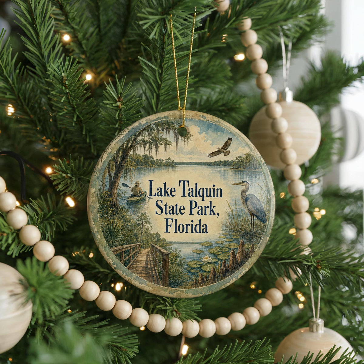 Lake Talquin State Park Florida Ceramic Ornament, Watercolor Lake Talquin Souvenir, Florida State Park Keepsake Ornament — photo 6