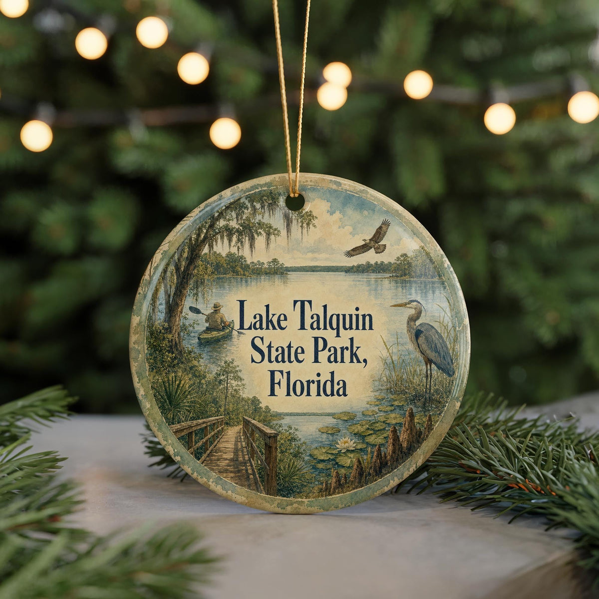 Lake Talquin State Park Florida Ceramic Ornament, Watercolor Lake Talquin Souvenir, Florida State Park Keepsake Ornament — photo 7