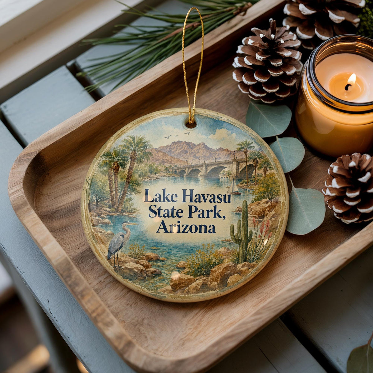 Lake Havasu State Park Arizona Watercolor Ceramic Ornament, Lake Havasu Landscape Souvenir Keepsake Gift — photo 2