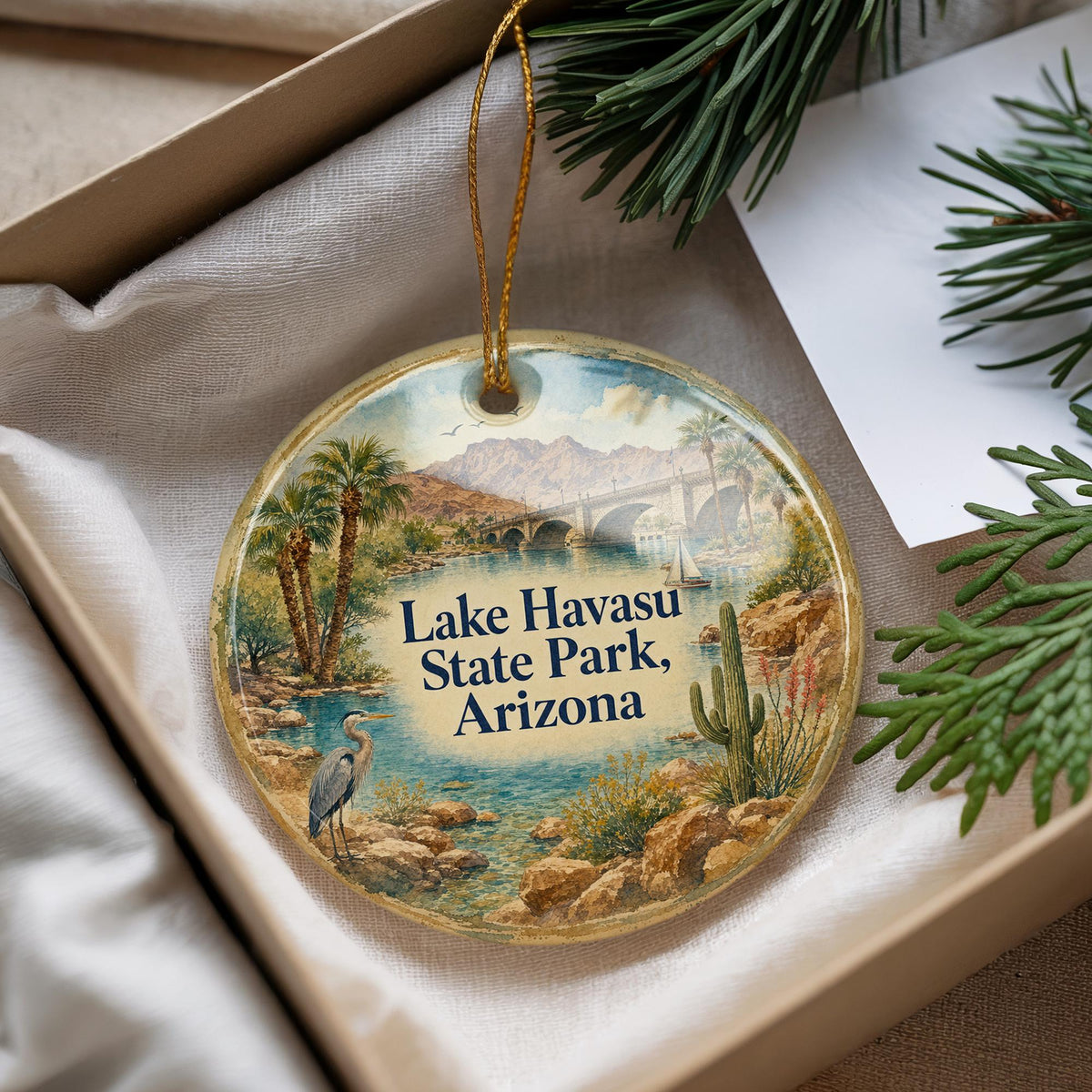 Lake Havasu State Park Arizona Watercolor Ceramic Ornament, Lake Havasu Landscape Souvenir Keepsake Gift — photo 4
