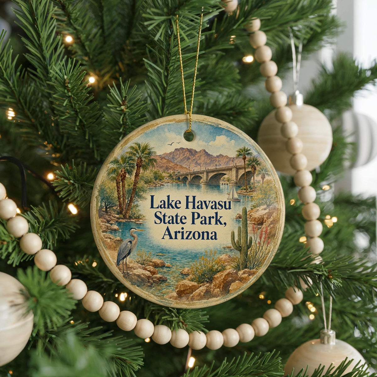 Lake Havasu State Park Arizona Watercolor Ceramic Ornament, Lake Havasu Landscape Souvenir Keepsake Gift — photo 6