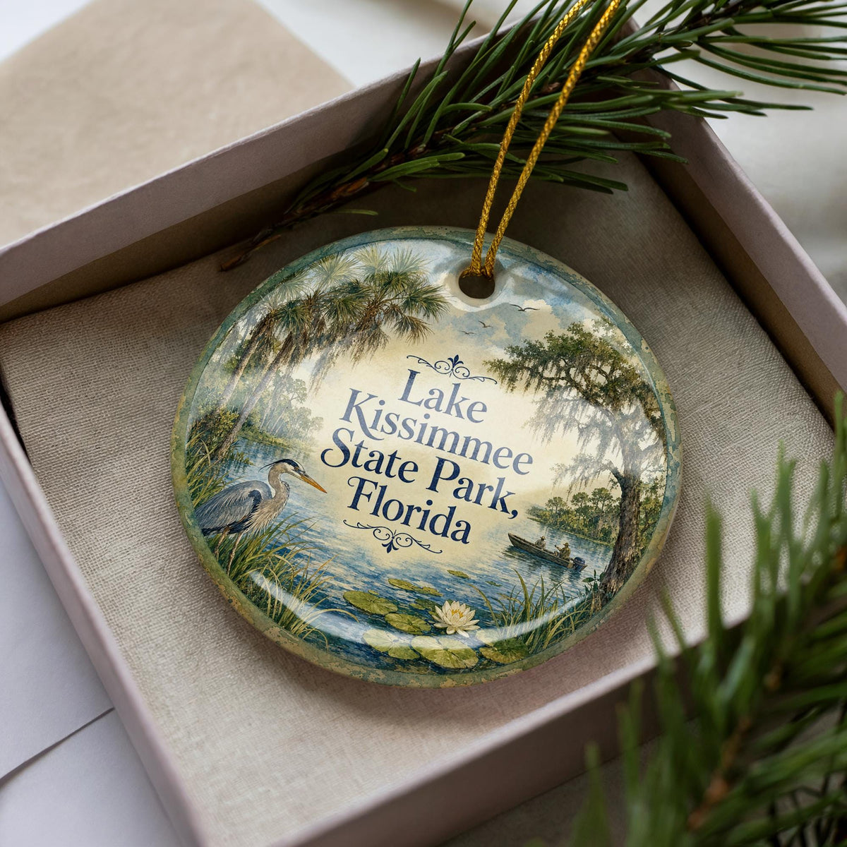Lake Kissimmee State Park Florida Watercolor Ceramic Ornament, Lake Kissimmee FL Nature Park Souvenir Keepsake Gift — photo 1